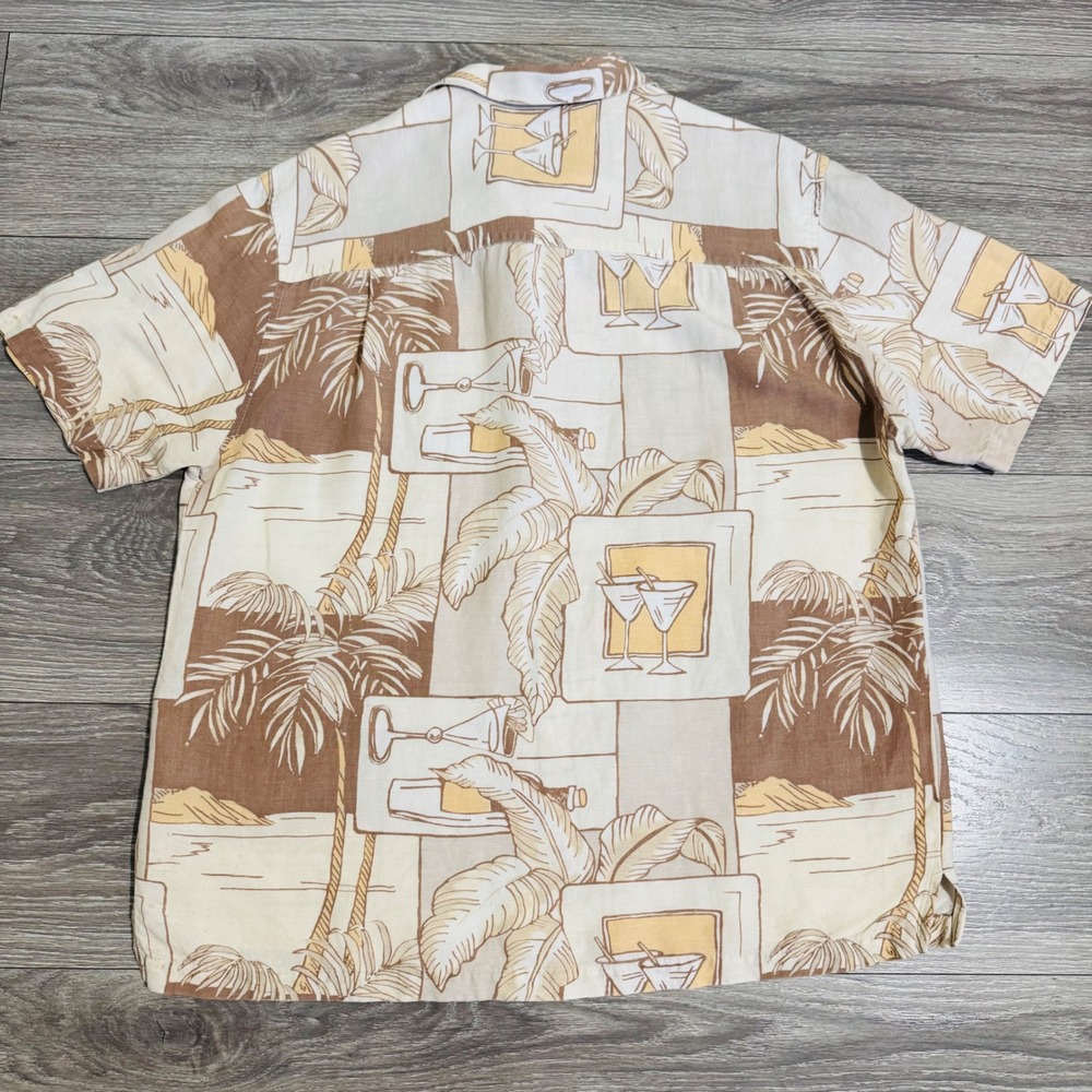 The Havanera Co. Men Linen Blend Short Sleeve Button Up Shirt Tropical Palms L - Picture 8 of 10
